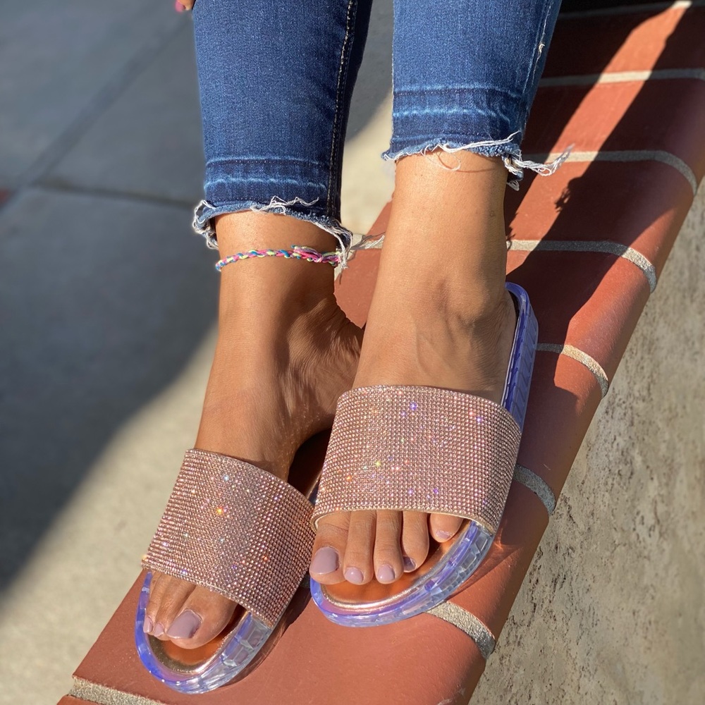 LADIES POOL TIME ROSE GOLD FLAT SLIDES